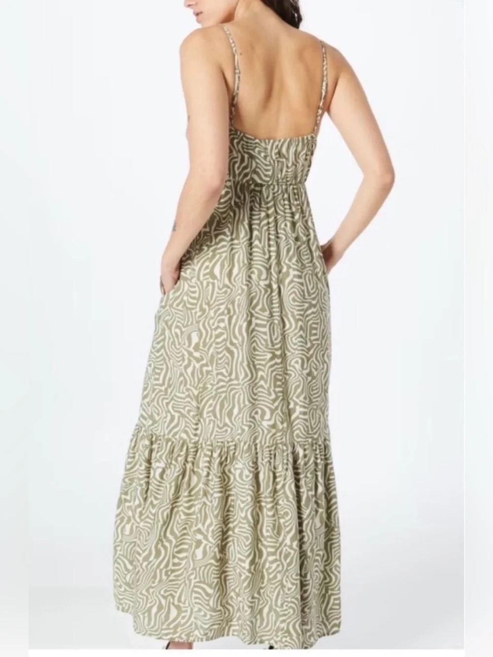Abercrombie & Fitch Olive Swirl Cutout Maxi Dress